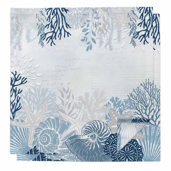 Summer Weeping Corals Cloth Napkins, Coastal Beach Starfish Conch Lake Blue Washable and Reusable Dinner Napkins Set of 2, Table Napkin for Kitchen Party Birthday Wedding Hotel Housewarming 20"x20"