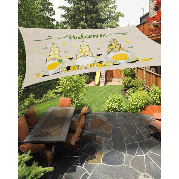 Summer Welcoem Sun Shade Sail 12'X16' Lemon Cotton Texture UV Block Outdoor Sail Shades Breathable Waterproof Rectangular Sunshade for Patio Garden Pool Pergola Porch