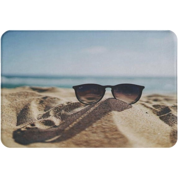 Summer Welcome Door Mat Sunglasses Beach Sand Salt Water Sunshine Ocean Bath Rugs for Shower Tub,Non Slip Bathroom Accessories Floor Indoor Doormat Room Decor Entrance Rugs 16X24inch