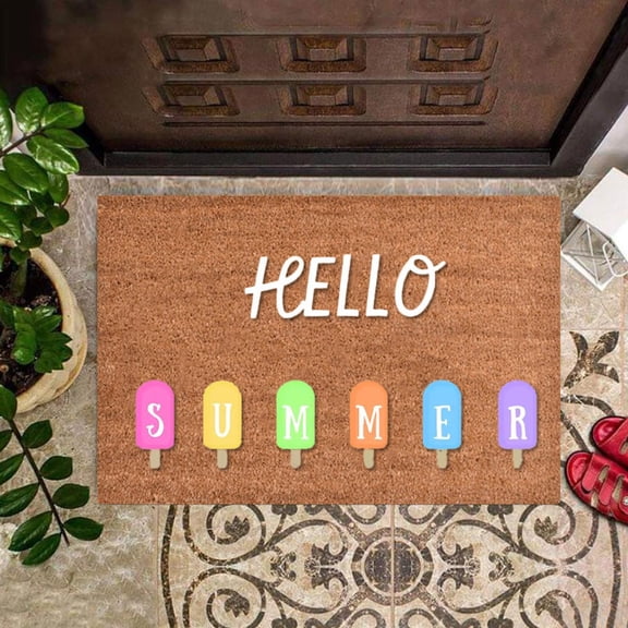 Summer Welcome Doormat - Funny Cute Hello Sunshine Design, Low-Profile, Non-Slip, 30x20 Inch Floor Mat for Entryway Porch Garage Patio Bedroom Kitchen