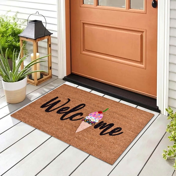 Summer Welcome Doormat - Funny Cute Hello Sunshine Design, Low-Profile, Non-Slip, 30x20 Inch Floor Mat for Entryway Porch Garage Patio Bedroom Kitchen