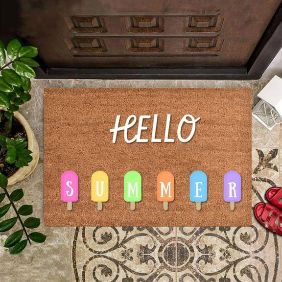 Summer Welcome Doormat - Hello Sunshine Funny Cute Door Mat for Welcome Friends, New Home, Low-Profile Outdoor Indoor Entryway Rug for Patio, Porch, Garage, Kitchen, 16x24 Inch