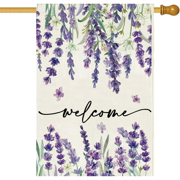 Summer Welcome Floral House Flag 28x40 Inch Double Sided Summer Large Yard Flag Spring Outside Outdoor Seasonal Burlap Flowers Flags Home Patio Decoration