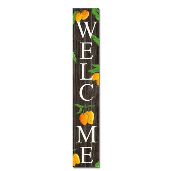 Summer Welcome Mango Solid Wood Sign 47" x 8" Fruit Welcome Sign and Porch Leaner Summer Decoration for Front Door Porch Yard Deck Patio Farmhouse Outdoor Indoor Vertical Decorn