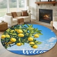 thumbnail image 1 of Summer Welcome Round Living Room Rugs 8 ft, Yellow Lemon Blue Sky Green Leaf Ocean Washable Large Area Rug with Non-Slip Sturdy Edge Binding Round Carpet for Dining Room Kitchen Office, 1 of 9
