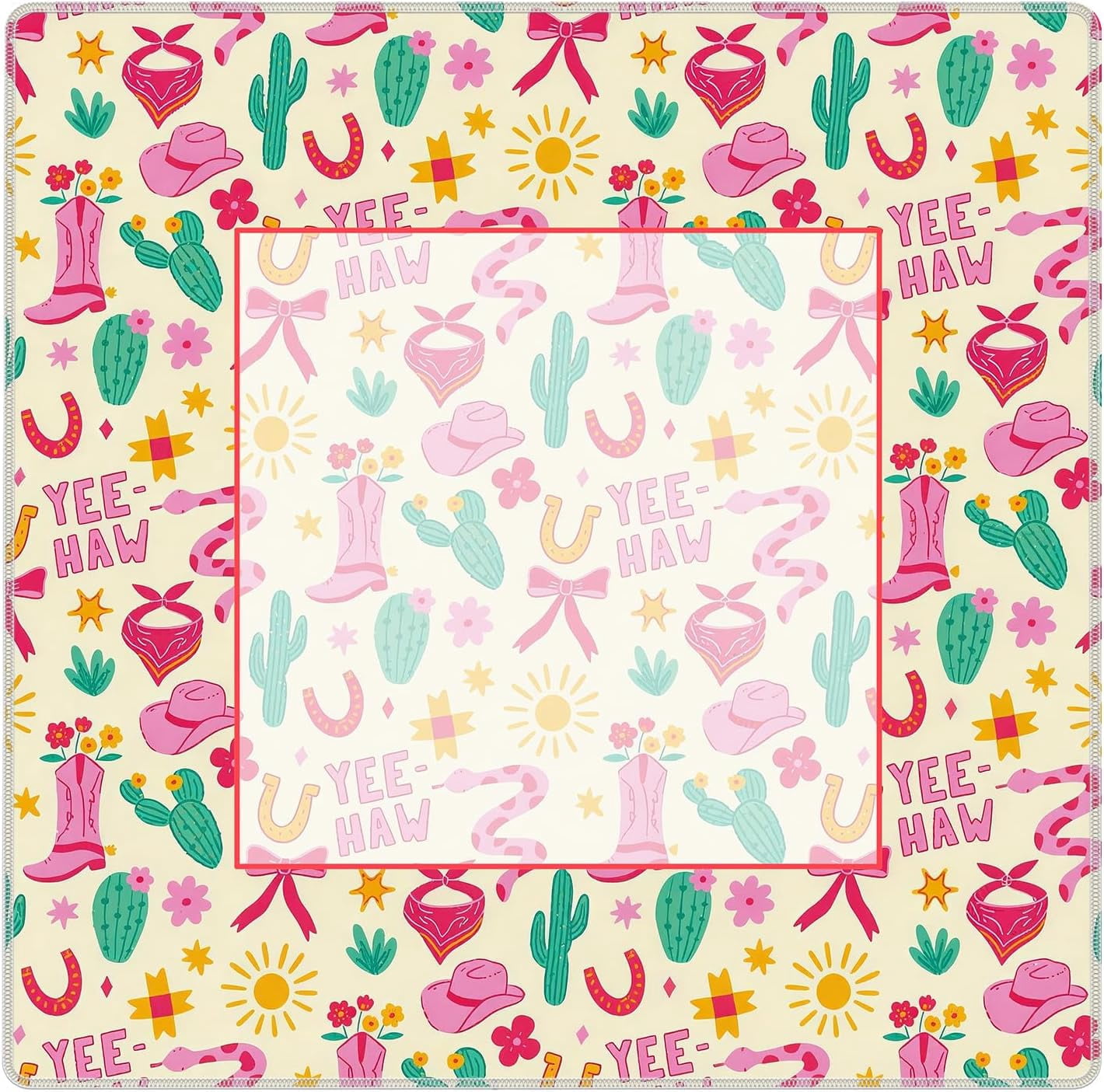 Summer Western Mahjong Mat for Table 31.5x31.5 in, Boho Pink Coastal Cowgirl Mahjong Table Mat Cover Anti Slip Noise Reduction for Mah Jong Card Board Tile Games