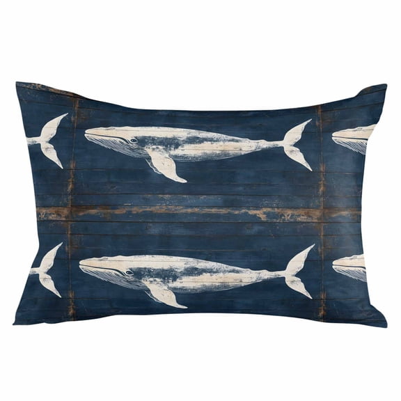 Summer Whale Blue Throw Pillow Cover 12 x 20 Inch Decorative Pillow Cover Ocean Vintage Wooden Grain Lumbar Pillowcase Seasonal Rectangle Cushion Case for Couch Sofa Bed Living Room