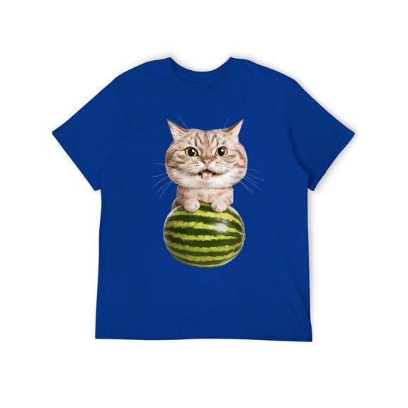 Summer Whimsical Print T-Shirt Cute Cat in Watermelon