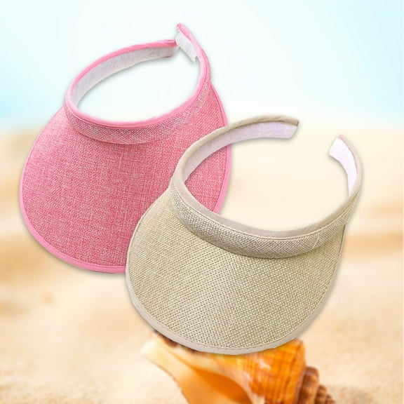 Summer Wide Brim Sun Hats 2 PCS Womens Visors Hats Sun UV Protection SPF 50+ Outdoor Traveling Beach Fishing Caps(khaki+Pink）