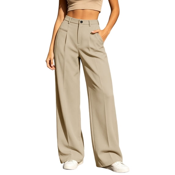 Summer Wide Leg Dress Pants for Women High Waist Straight Leg Business Casual Work Slacks Trousers with Pockets