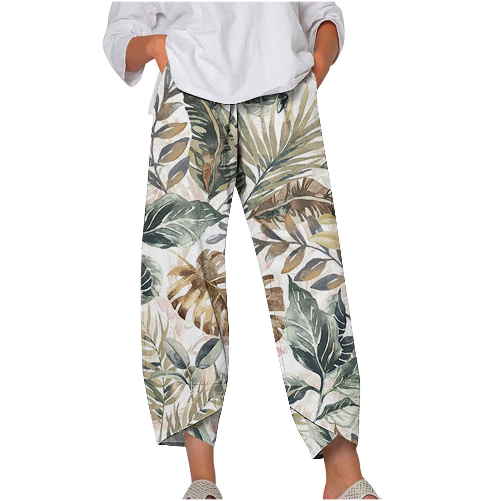 Summer Wide Leg Elastic Waist Pants, Women's Casual Summer Pants Floral