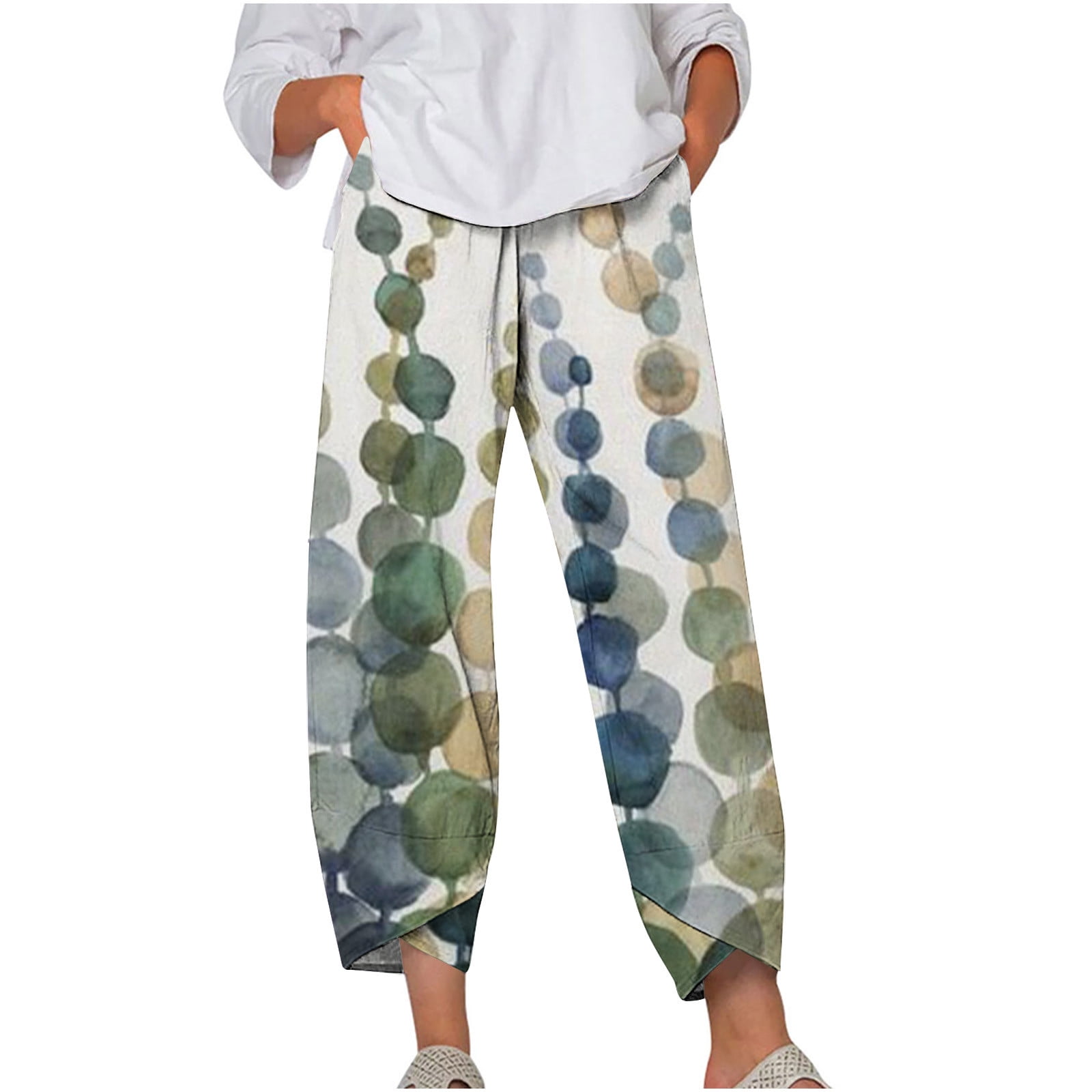 Summer Wide Leg Elastic Waist Pants, Women's Casual Summer Pants Floral  Beach Pants High Waist Boho Pants with Pockets Todays Daily Deals Of The  Day Prime Today Only 10.00 And Under Items #