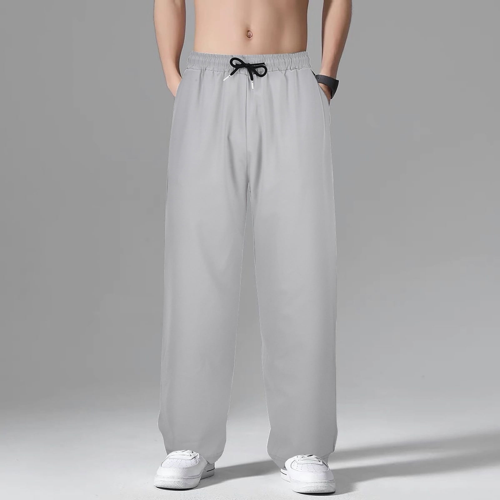 JWD Men's Lightweight Cotton Linen Pants, Elastic Waistband