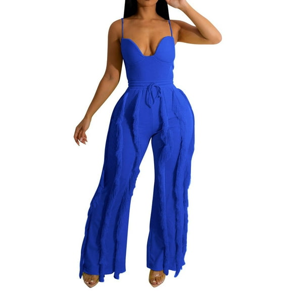 Summer Outfits for Women Vacation Spring Outfits for Women Clothing Set Female Round Neck Sleeveless Tops Pants Sets Cargo Pant Style S_397 Women's Tracksuits Blue XXL