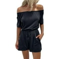 thumbnail image 1 of Summer Wide Leg Solid Color Off The Shoulder Rompers,Women's Casual Jumpsuit Strapless with Pocket, 1 of 9