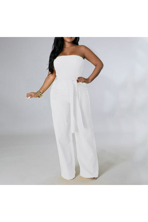 Summer Wide Leg Solid Color Off The Shoulder Sleeveless Jumpsuits for Women