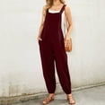 thumbnail image 1 of Summer Wide Leg Solid Color Rompers,Women's Overalls Jumpsuit Casual Bib Pants Bottons Romper With Button Pockets, 1 of 7