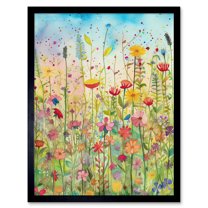 Summer Wild Flower Blossom Meadow Folk Art Art Print Framed Poster Wall Decor 12x16 inch
