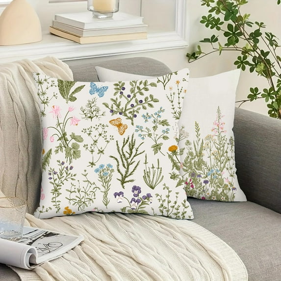 Summer Wildflower Throw Pillow Covers 18 X 18 Inch, Nature Flower in Vase Square Pillowcase Cotton Linen Cushion Case for Couch Sofa Home Farmhouse Decor