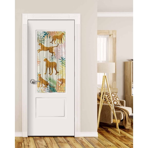 Summer Wildlife Blackout Curtains, French Door Curtains for Door Window, Coconut Trees Leaves Animal Abstract Privacy Drapery for Patio/Sidelight Doors, 1 Panel with Tieback, 25 x 40 Inches