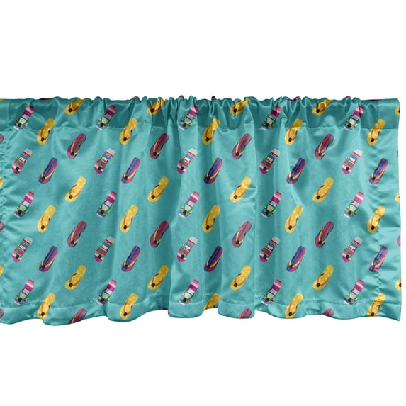 Ambesonne Summer Valance Pack of 2, Dotted or Striped Sandals, 54"X12", Turquoise and Multicolor