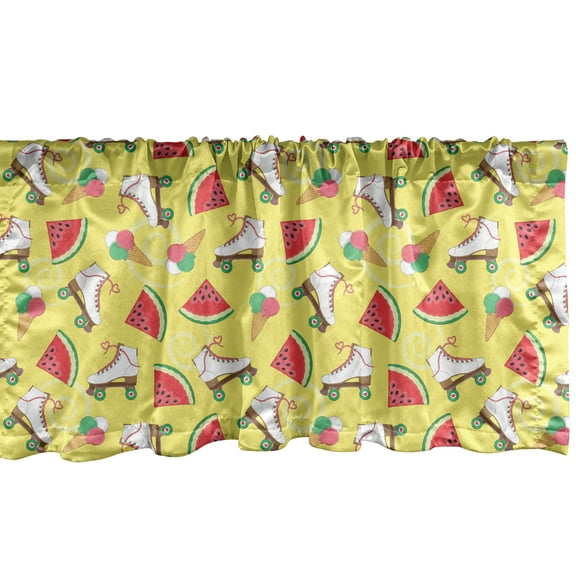 Ambesonne Summer Valance Pack of 2, Ice Cream and Roller Skates, 54"X18", Pastel Yellow Multicolor