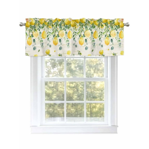 Summer Window Valances for Kitchen, Lemon Flowers Leaf Fruit Vintage Rod Pocket Valances Windows Treatments Curtains for Living Room Bathroom Bedroom Decoration 42" x 18"
