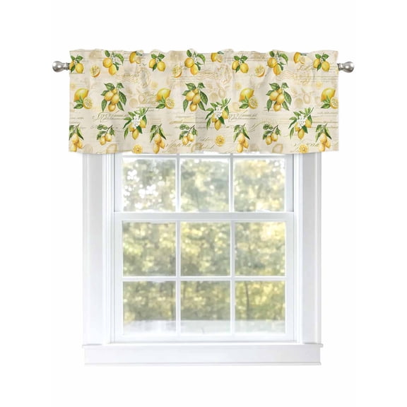 Summer Window Valances for Kitchen, Lemon Leaf Fruit Farmhouse Vintage Rod Pocket Valances Windows Treatments Curtains for Living Room Bathroom Bedroom Decoration 54" x 18"