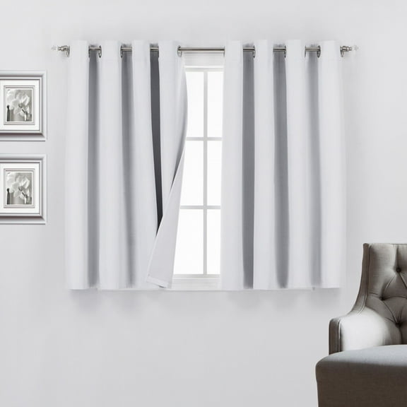 Summer/Winter Thermal Insulated Solid Grommet Blackout Curtains/Drapes for Living Room Bedroom Window (2 Panels, 52 inches by 45 Inch, Silver)