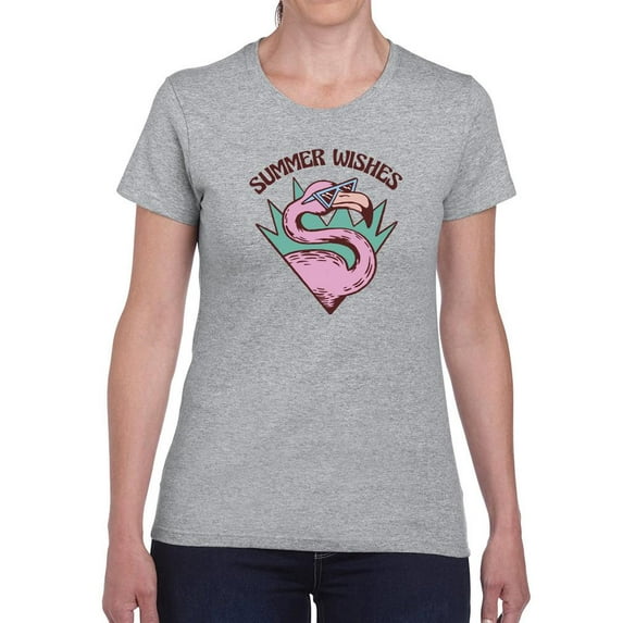 Summer Wishes Flamingo T-Shirt Women -Smartprints Designs, Female Large