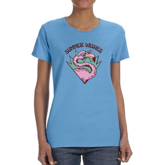 Summer Wishes Flamingo T-Shirt Women -Smartprints Designs, Female XX-Large