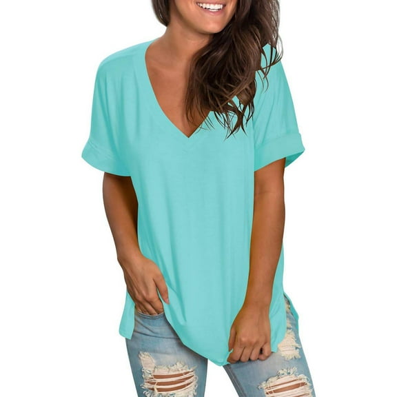 Summer Women Blouses Fashion Plus Size 2025 Short Sleeve V-Neck Rolled Sleeve Casual Elegant Loose Solid Color Price Reduction Alert 50% Off!