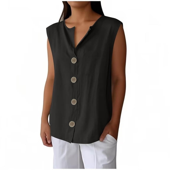 Summer Women Blouses Fashion Plus Size 2025 Solid Color V-Neck Button Sleeveless Price Reduction Alert 50% Off!
