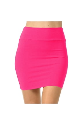 Summer Women Bodycon Mini Skirts Basic Elastic High Waisted Casual Stretch Pencil Short Skirts Pinky M