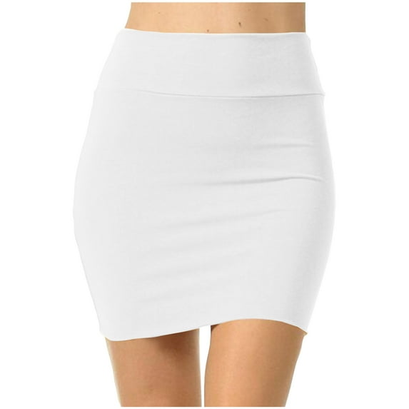 Summer Women Bodycon Mini Skirts Basic Elastic High Waisted Casual Stretch Pencil Short Skirts White M