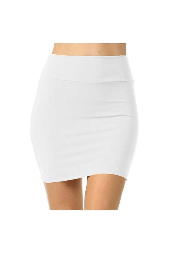 Summer Women Bodycon Mini Skirts Basic Elastic High Waisted Casual Stretch Pencil Short Skirts White S