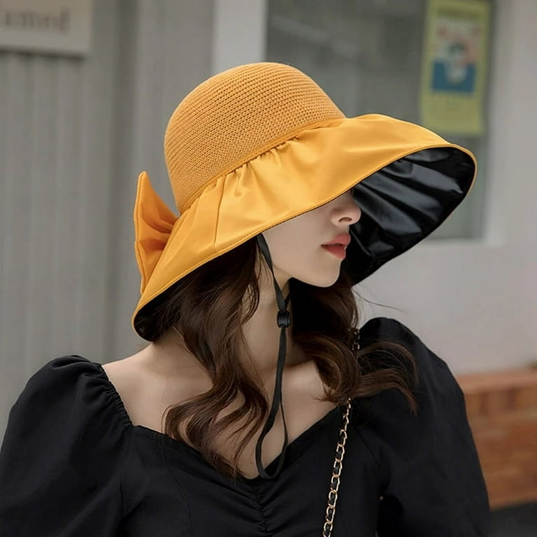 Summer Women Bucket Hat UV Protection Sun Hats Solid Color Soft Foldable  Wide Brim Outdoor Beach Panama Cap Ponytail Caps