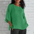 thumbnail image 1 of Summer Women Cotton Linen Tshirt Tops Casual Loose Fit Trendy Flowers Tunic Tees Short Sleeve Plus Size Tops, 1 of 5