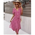 thumbnail image 1 of Summer Women Floral Print Dress Casual Short Sleeve Button Holiday Midi Dresses Female V-Neck Beach Boho Chic Dress Elegant Robe, 1 of 5