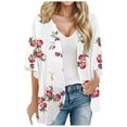 thumbnail image 1 of Summer Women Floral Printed Puff Sleeve Chiffon Kimono Cardigan Loose Cover Up Casual Blouse Tops, 1 of 6