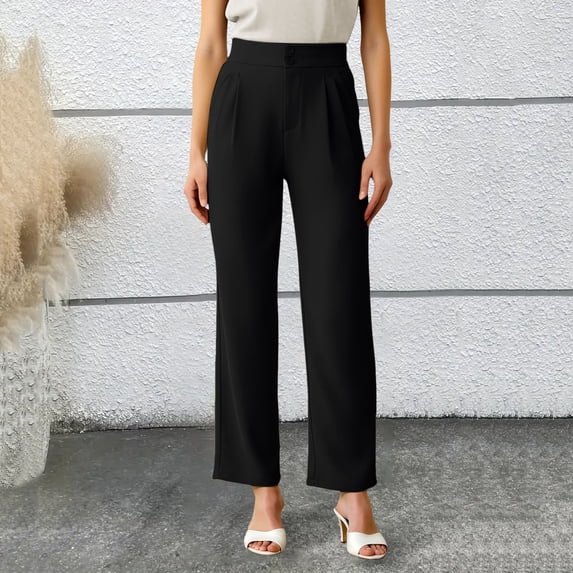 Summer Women High Waist Wide Leg Dress Pants Pleated Front Wide Waistband Elastic Work Casual Long Trousersÿ Pants for Women Work Casual High Waist Elastic Pants Suits for Women Business Casual Dress