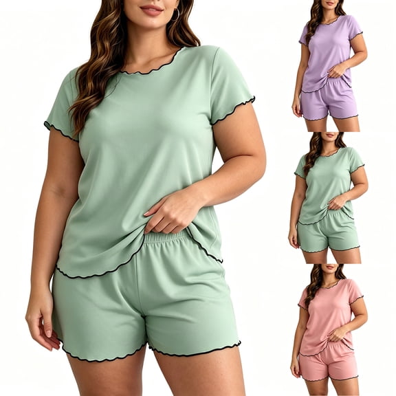 Summer Women Lounge Set Fashion Ice Silk-like Loose Short-sleeve Tops and Shorts Thin Breathable Lounge Matching Set