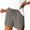 thumbnail image 1 of Summer Women Lounge Shorts Plus Size 2026 Solid Color Linen Elastic Waist Drawstring Side Split Shorts Pants, 1 of 6