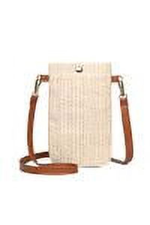 Mini Straw Crossbody Bags Woven Phone Wallet (Beige w/ Buckle)