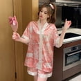 thumbnail image 1 of Summer Women Pajamas Set Luxury Style Fashion V-neck Short Sleeve Shorts Sleepwear Suit Faux Silk Homewear 2pcs Nightie Femme, 1 of 7