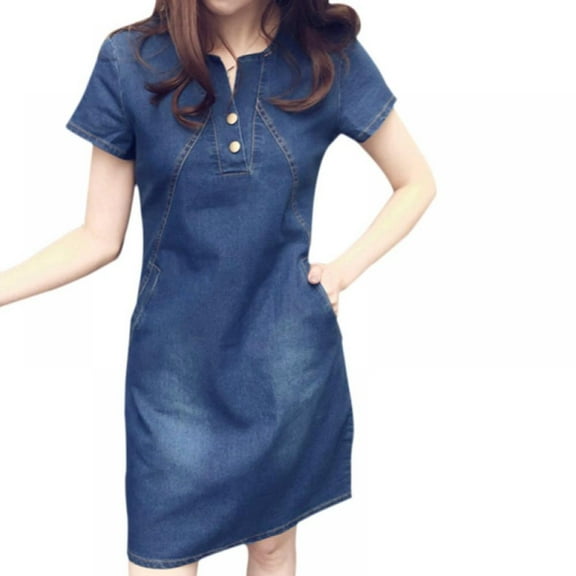 Summer Women Plus Size Casual knee-length Jean Dresses