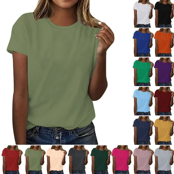 Summer Women Plus Size Short Sleeve Tops Women's fashion Crew Neck Solid Color Lightweight Loose Casual T-shirt Army Green Color Size XXL Pullover Blouse Loungewear