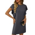thumbnail image 1 of Summer Women'S Crew Neck Flounce Cap Sleeve Casual Tunic Dresses Dark Gray S, 1 of 9