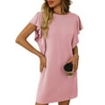 thumbnail image 1 of Summer Women'S Crew Neck Flounce Cap Sleeve Casual Tunic Dresses Light Pink XL, 1 of 9