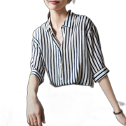 Summer Women'S Polo Collar Fashion Design Niche Tops Yangqi High-Grade Versatile Striped Shirt